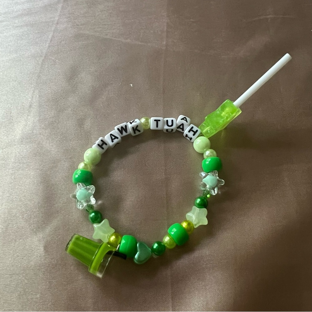 HAWK TUAH green kandi bracelet with charms - handmade